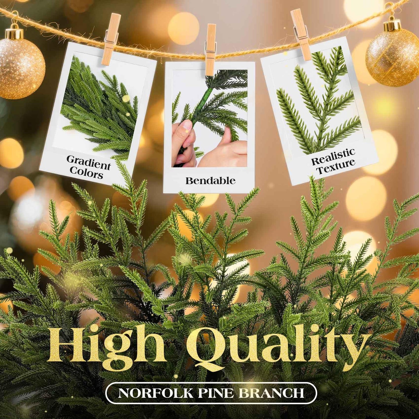 LATIHUUM 6 Pcs Christmas Norfolk Pine Branches - 36" Artificial Norfolk Branch Faux Stem Greenery Pine Picks for Vase DIY Crafts Garland Wreath Xmas Indoor Outdoor Home Decor