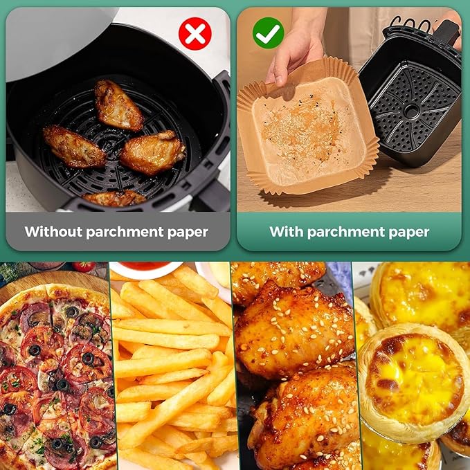 505 PCS Air Fryer Liners Disposable, 8-inch Square Parchment Paper Liners, Heavy-Duty Air Fryer Liners for 5-8 QT Basket, Non-Stick & Oil-Proof Parchment Paper for Microwave