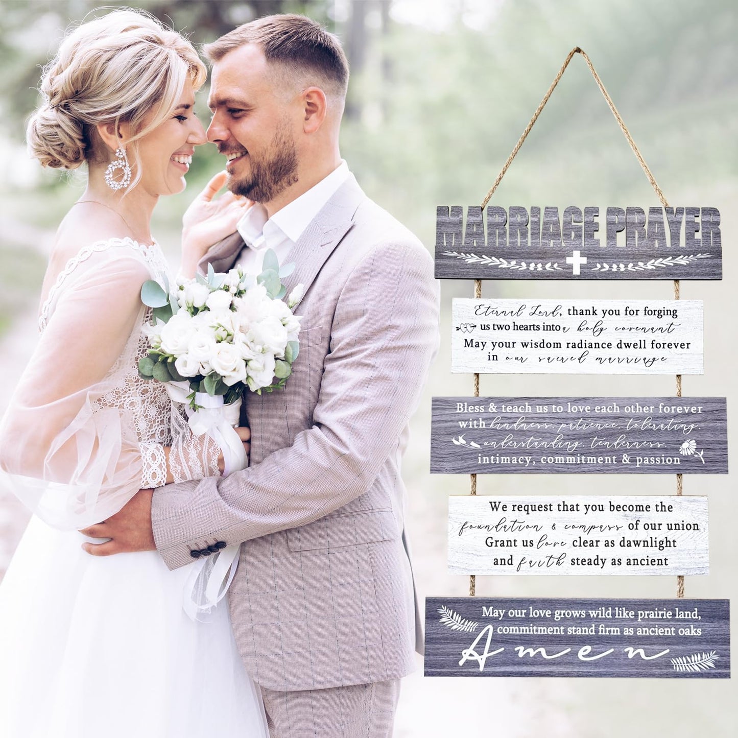 PURREITTI Rustic Marriage Prayer Signs Wall Decor for Bedroom, Christian Religious Inspiring Home Decor for Couples, Wedding Gifts for Newlyweds Bridal Shower Marriage Anniversary Wife Husband