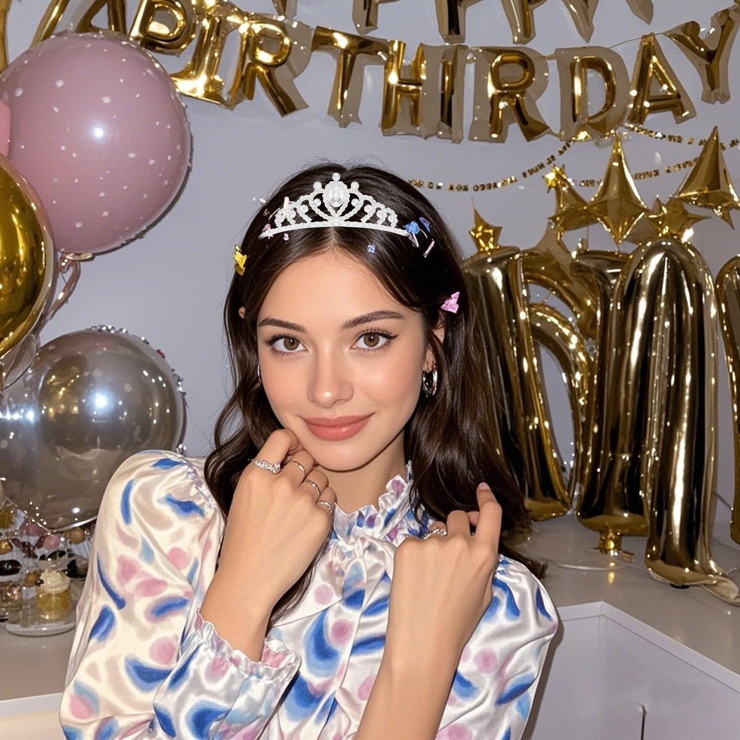 Aprince Silver Tiaras for Women Girls Crystal Princess Crown Birthday Girl Headband Glitter Hair Accessories for Prom Costume Pa