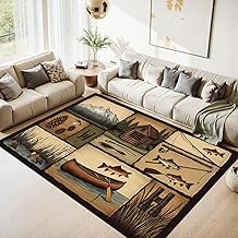 JCFANGALLERY Washable Area Rug 6x9 for Living Room, Large Soft Rustic Cabin Fishing Adventure Canoe Mountains Rugs for Bed...