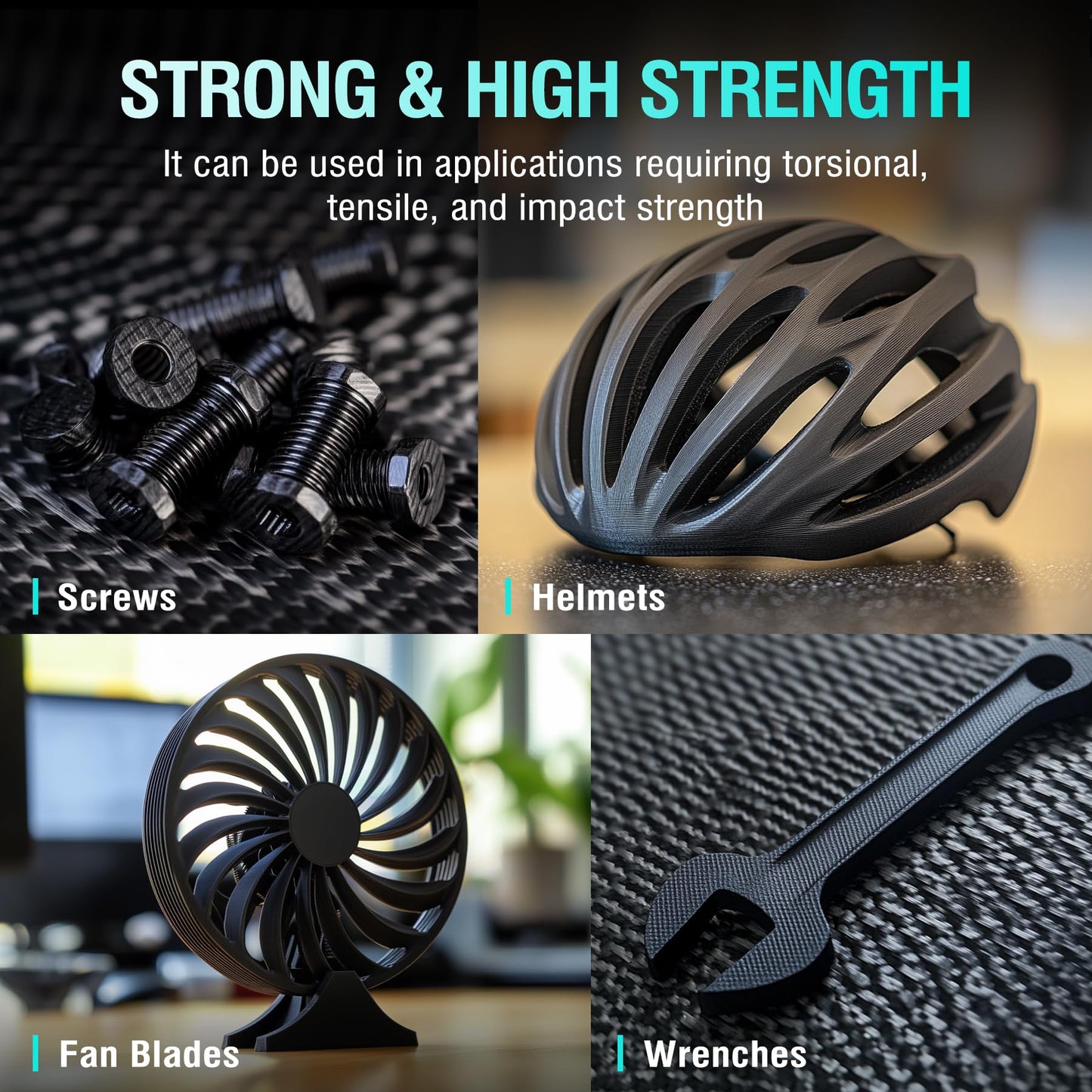 SUNLU PA6-CF 3D Filament 1.75mm 1KG, Heat Deflection Temperature up to 209°C, Made of 80% PA Nylon and 20% Carbon Fibers, Stiff & Strong & Heat Resistant, for Industrial Parts, Frosted Texture, Black