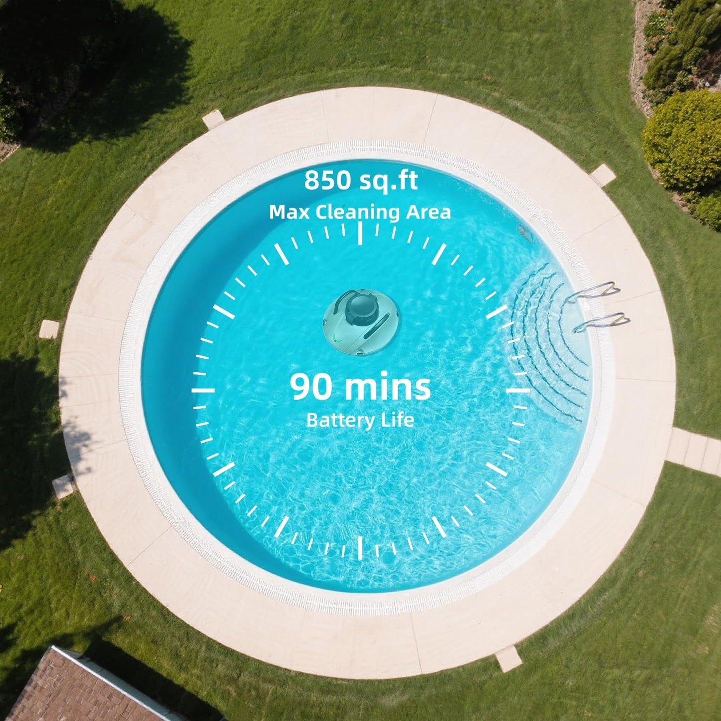 Cordless Robotic Pool Cleaner, Automatic Pool Vacuum for Above Ground Pools，Self-Parking