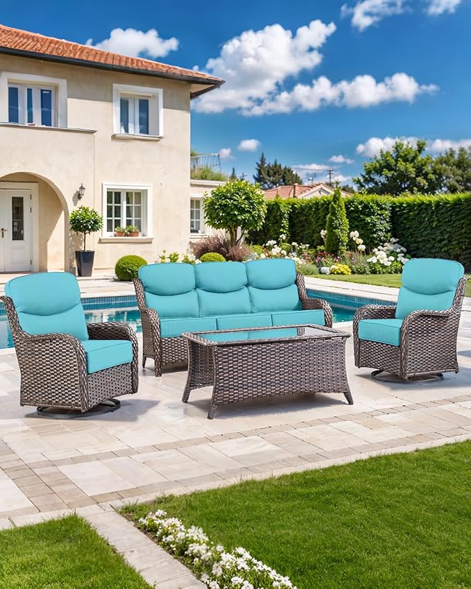 ACTREST Luxury 22x24/22x25 6-Inch Smile Outdoor Seat Cushions Set of 2 - Superior Comfortable Water-Repellent Patio Chair Cushion for Rattan Dining Glider Loveseat Sectional Sofa - Turquoise