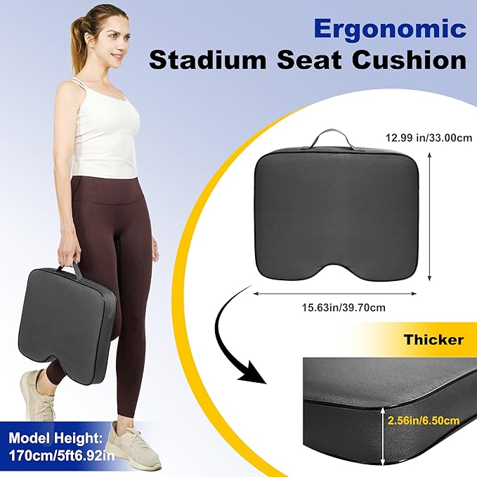 FASTMOMENT 2 Pcs Stadium Seat Cushions - Outdoor Seat Cushions for Bleachers Fashion & Portable Stadium Cushions with Decorative Strips Water-Repellent Stadium Seats for Outdoor Sports Events (Grey)