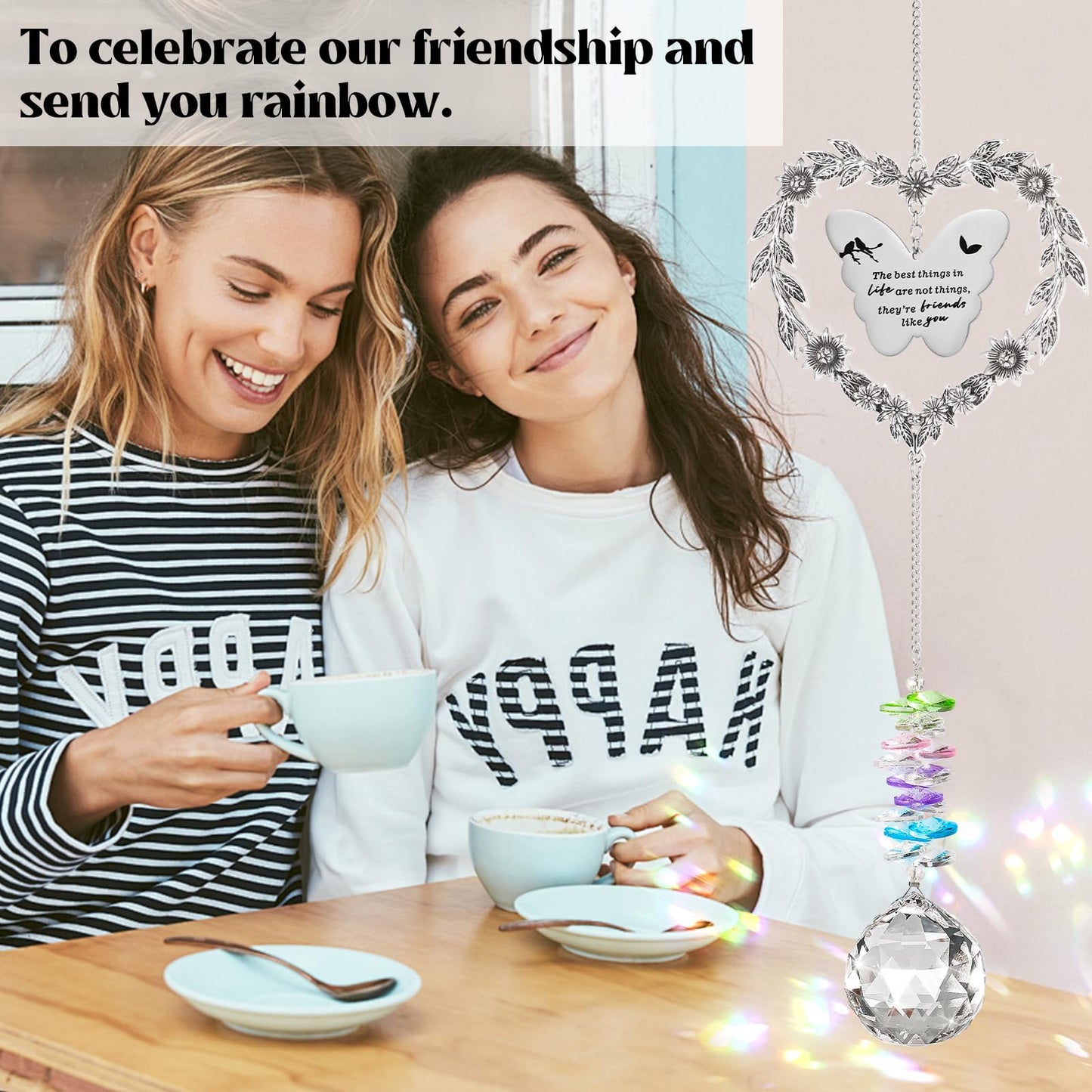 Elivida Friendship Gift Suncatcher, Best Friend Crystal Hanging Ornament for Window, Friend Birthday Gifts Unique Rainbow Maker, You Bring The Sunshine Farewell Graduation Gift for Bestie