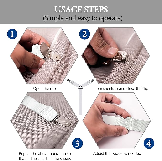 TGOOD Bed Sheet Holder Straps, Mattress Cover Clips to Hold Sheets in Place, Adjustable Bed Bands, Elastic Grippers,Fasteners,Keepers,Suspenders Fitted for Bedding,stayers, Bedsheet Tie Downs