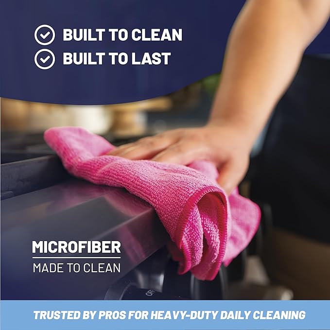 MW Pro Microfiber Cleaning Cloths (12 Pack) | Size 16" x 16"| All Purpose Microfiber Towels - Clean, Dust, Polish, Scrub, Absorbent (Gray)