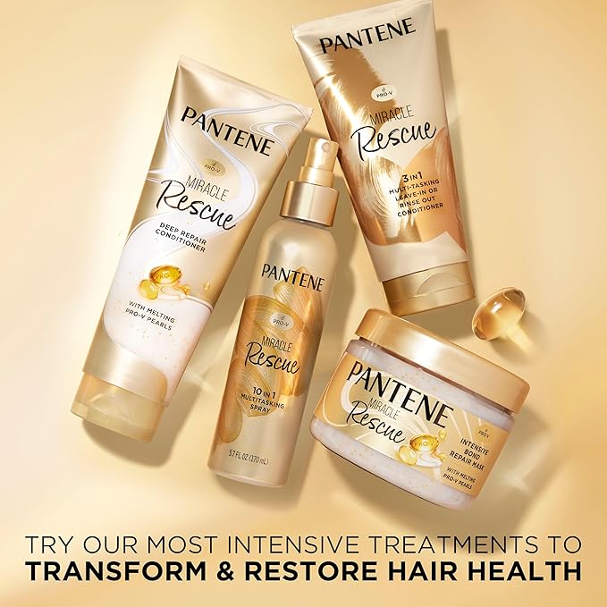 Pantene Miracle Rescue Hair Mask, Intensive Bond Repair with Melting Pro-V Pearls, Melts Away Damage, Builds Bonds, Strengthens Against Damage, Deep Conditioning for Dry Damaged Hair, 10.1 fl oz