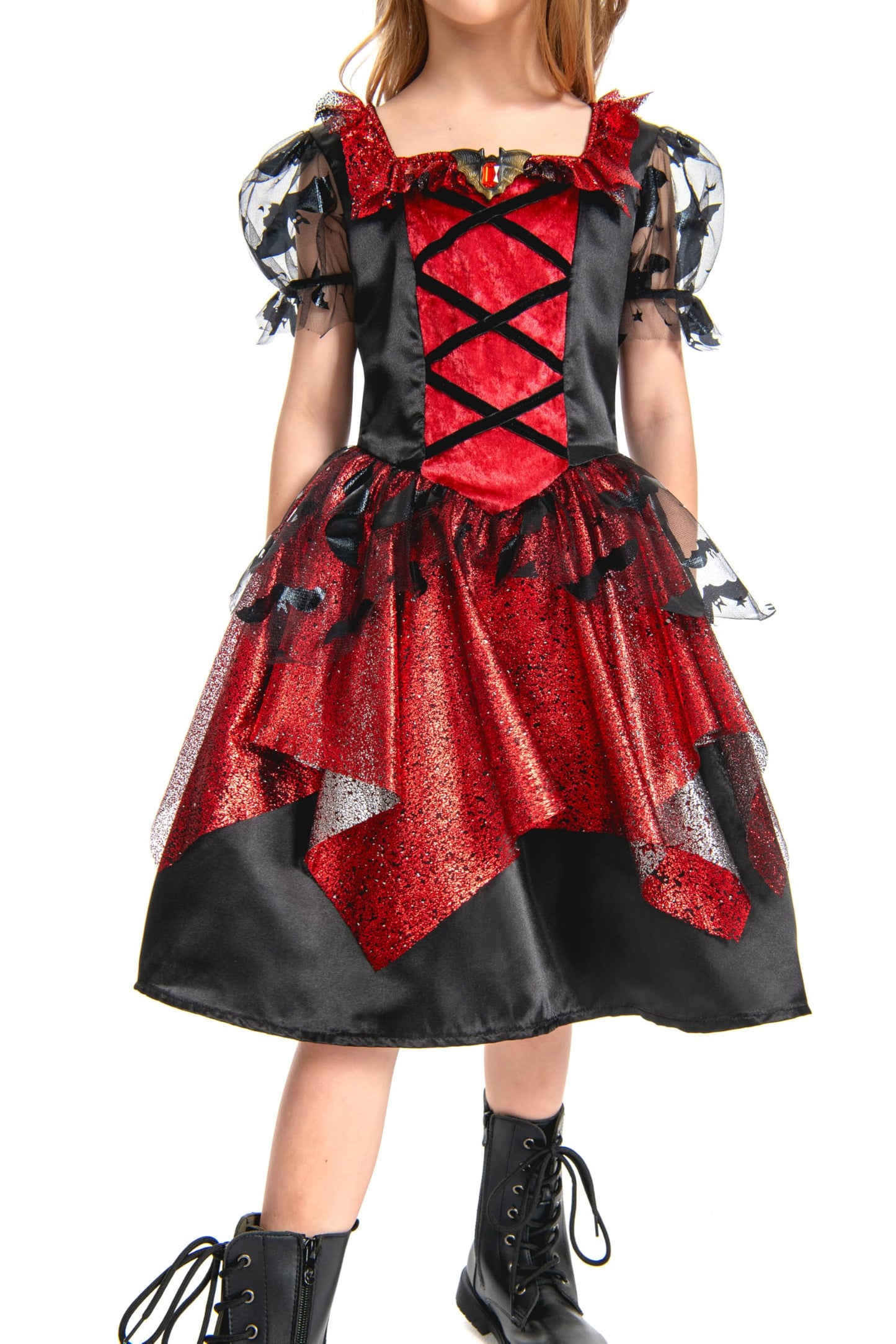 ellzant Kids Vampire Costume for Girls 8-10, Girls Halloween Costumes Dress Vampire Cape Skirt Cloak Vest Outfit