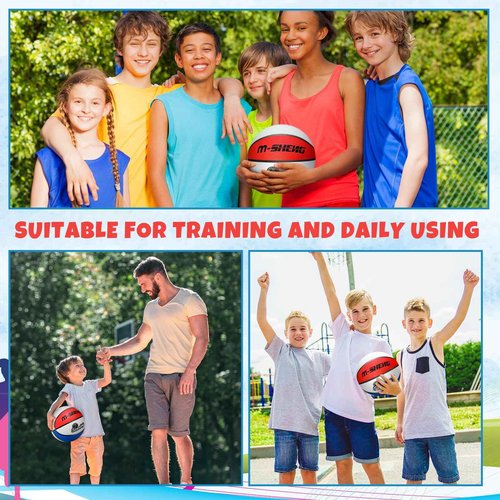 Jenaai 12 Pieces Rubber Basketballs Bulk Official Size 5 (27.5") Kids Youth Basketball Outdoor with Pump for Training and Play Teen Boys and Girls Gifts(Blue White Red)