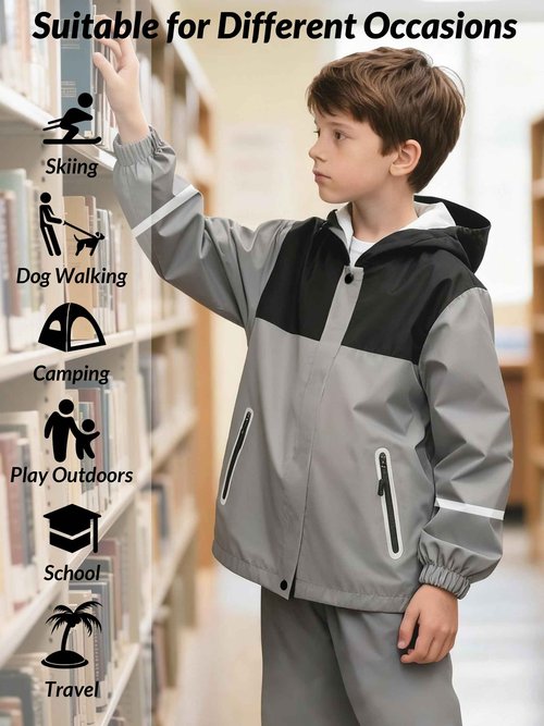 Dekomere Kids Rain Suit Boys Girls Waterproof Lightweight Raincoat and Pant Rain Gear for Camping Hiking