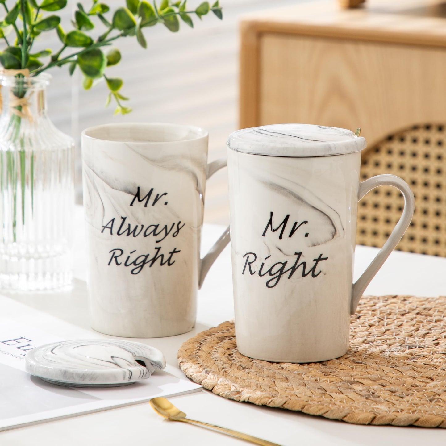 Mr and Mr Coffee Mugs Wedding Gifts for Grooms Gift for Gay Couples Engagement Wedding and Married Couples Anniversary Valentine's Day Gifts Ceramic Marble Cups