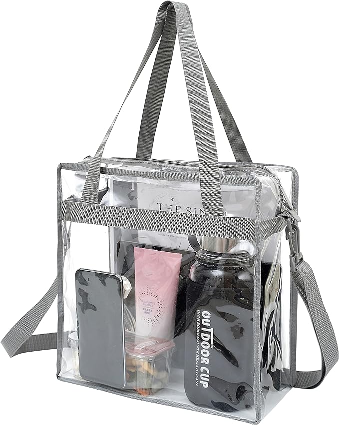 BAGAIL Clear Bags 12x6x12 Stadium Approved Clear Tote Bag with Zipper Closure Crossbody Shoulder Bag with Adjustable Strap