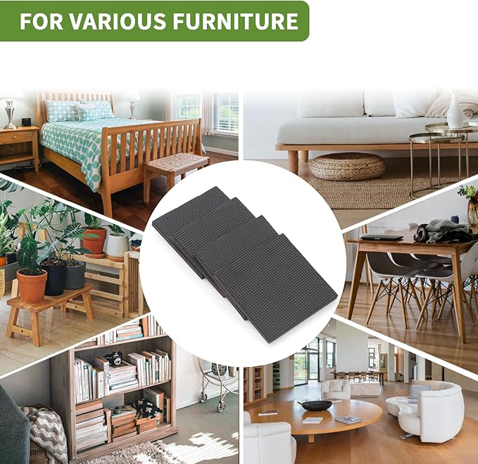 COVERCORNER Non Slip Furniture Pads 12 PCS 3'' Square - Anti Slip Furniture Pads - Self Adhesive Rubber Feet Furniture Feet - Chair Leg Floor Protectors - Keep Furniture in Place