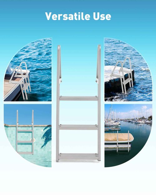 CO-Z 3 Step Removable Dock Ladder, Pontoon Boat Ladder with 350lb Load, Aluminum Swim Ladder with Wide Step & Nonslip Tread, Quick Release Dock Stair for Lake Swimming Pool Marine Boarding