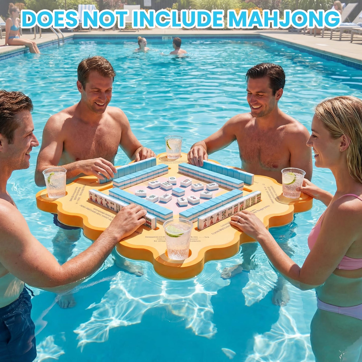 Kexaiq Floating Mahjong Table for Pool, Double Sided Floating Game Table with Cup Holders, for Mahjong Poker Card Games, Floating Mahjong Board for Hot Tub Lake Beach, Adults Summer Party (Orange)