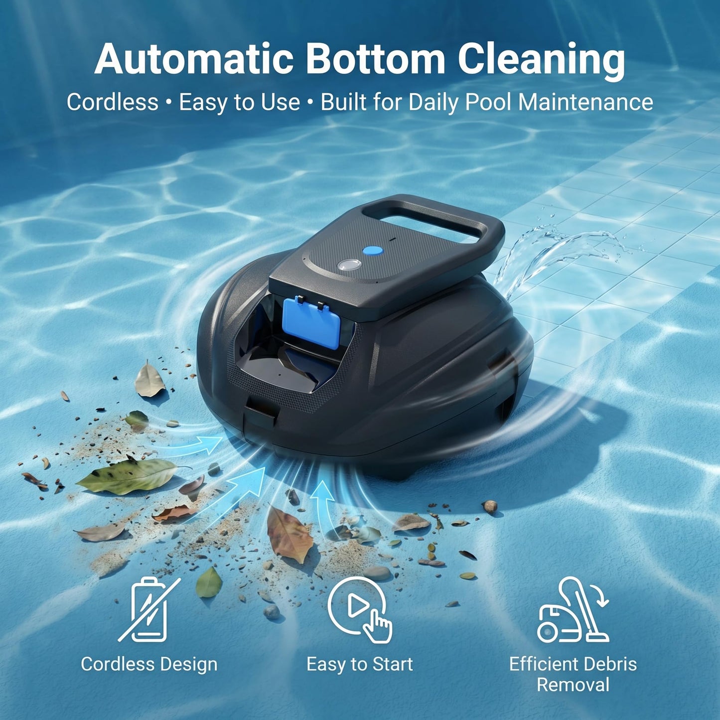 Robotic Pool Cleaner Cordless, Dual-Motor Powerful Suction & 120 Mins Longest Runtime, Self-Parking Fast Charging Pool Vacuum Robot for Above Ground & Flat Pool Bottom Cleaning