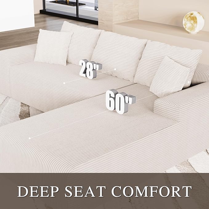 NAYA 106” Modular Sectional Sofa, Cloud Sectional Couch with Deep Seat, Modern Modular L-Shape Sofa Boneless Couch with Chaise for Living Room Bedroom (Beige, Sectional Sofa with Right Facing Chaise)