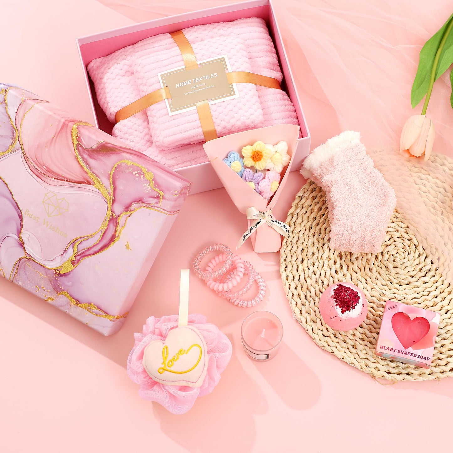 SeanLov Spa Gift Basket for Women,Unique Mom Wife Birthday Mothers Gifts to Relax, Bath Gift Set with Luxury Bath Towels, Mothers Day Gift for Mom Women Girlfriend, get well soon gifts for women