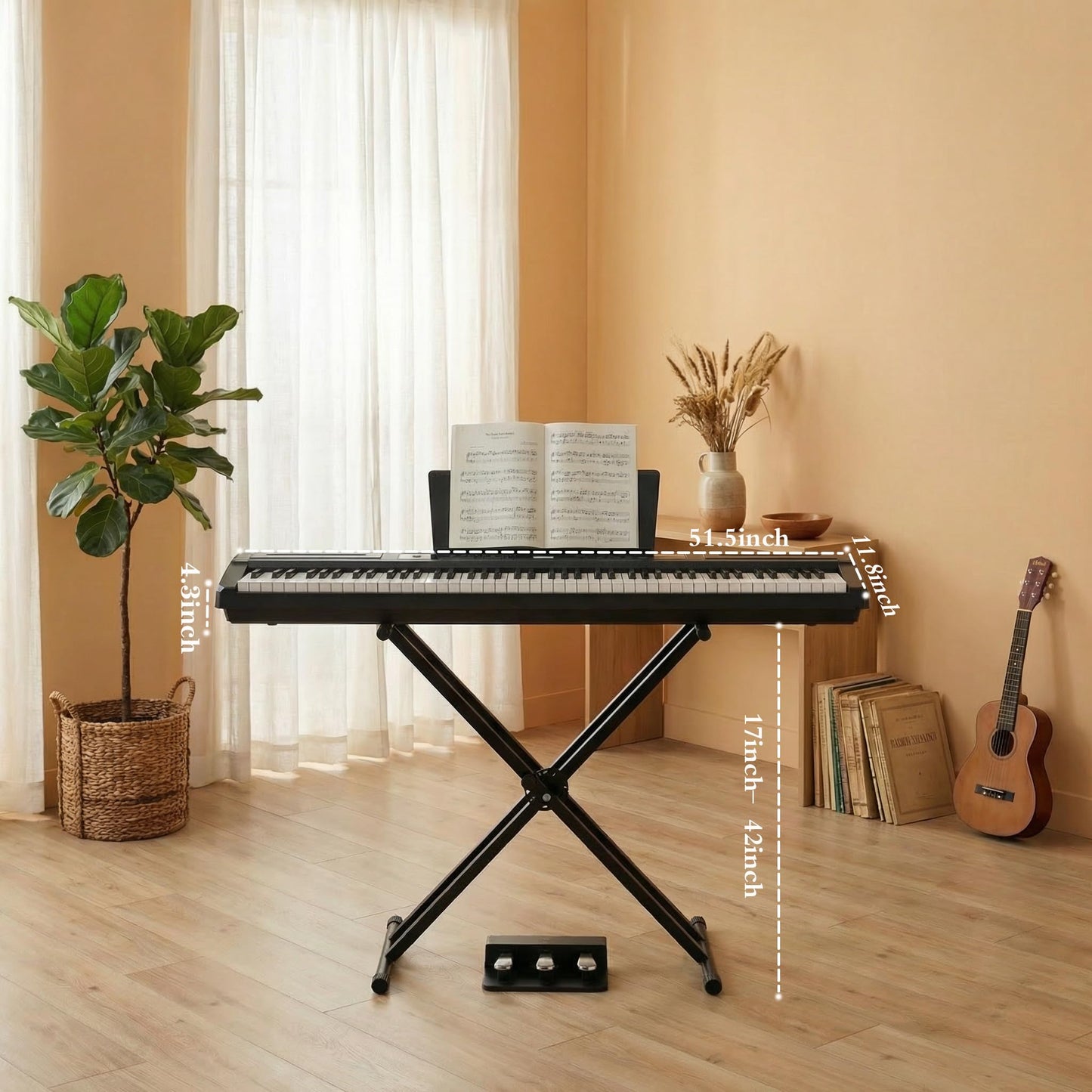 MSTNE Digital Piano 88 Key Weighted Keyboard Hammer Action, Full Size Electric Piano Keyboard with Adjustable Stand,Powerful Functional Panel,Professional 3 Pedal Unit for Beginner Intermediate Player