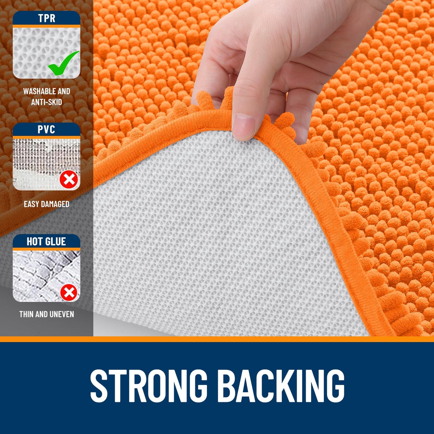 OLANLY Bathroom Rugs 36x24, Extra Soft Absorbent Chenille Bath Rugs, Rubber Backing Quick Dry, Machine Washable Bath Mats for Bathroom Floor, Tub and Shower, Home Decor Accessories, Orange