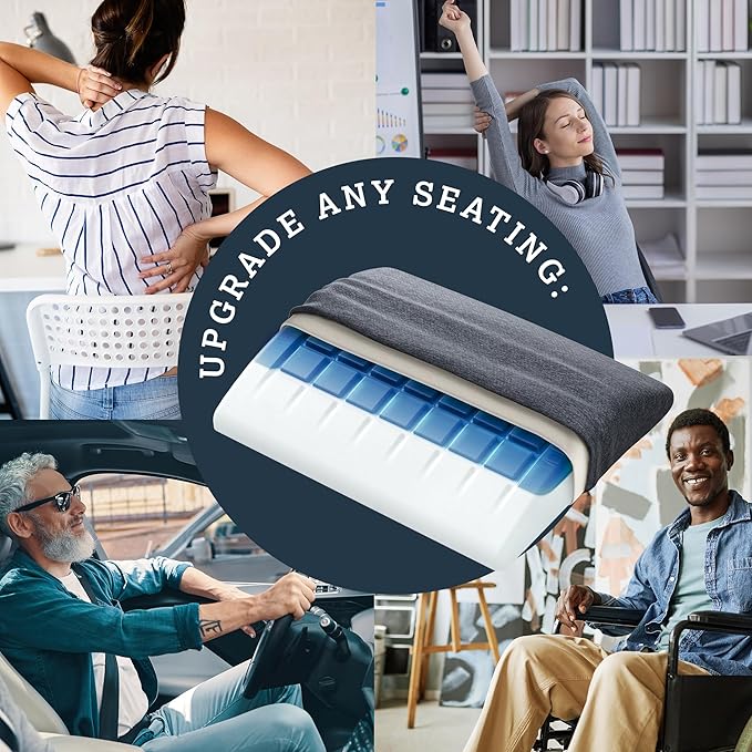 Technogel Lumbar Support Cushion – Cooling Gel Back Cushion for Office Chair, Car, Airplane – Sciatica & Lower Back Pain Relief – Ergonomic Support for Long Sitting, Office Workers, Drivers, Gamers