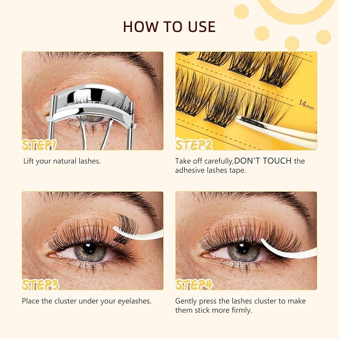 QUEWEL Self Adhesive Eyelashes Natural Look, No Glue Needed Lash Clusters with Eyelash Clusters Tweezer, 32 Pcs Reusable Lashes Self Adhesive for Beginners, DIY Lash Extensions for Home Use(ZN-03)