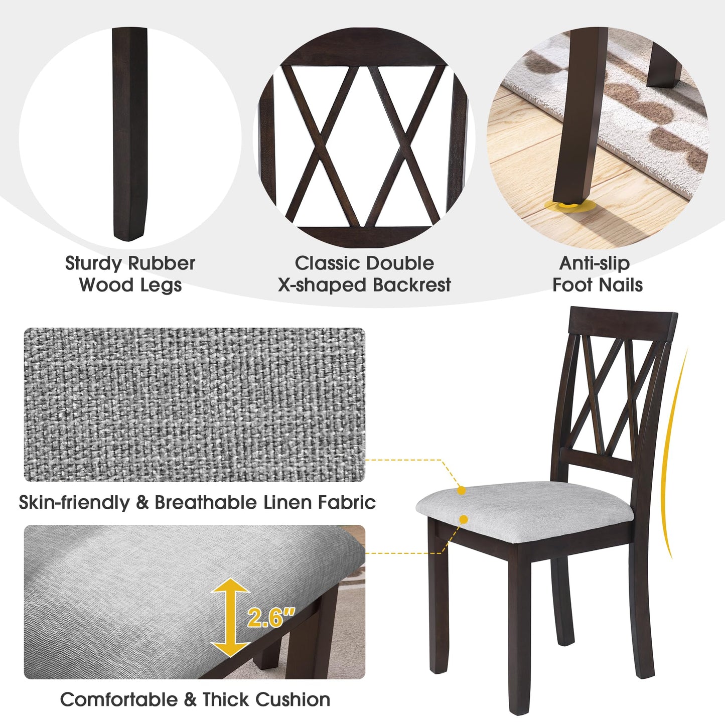 Merax 5 Piece Farmhouse Extendable Dining Table Set - Wood Table with Drop Leaf, 4 Upholstered Chairs for Kitchen, Small Places, Easy Assemble Espresso