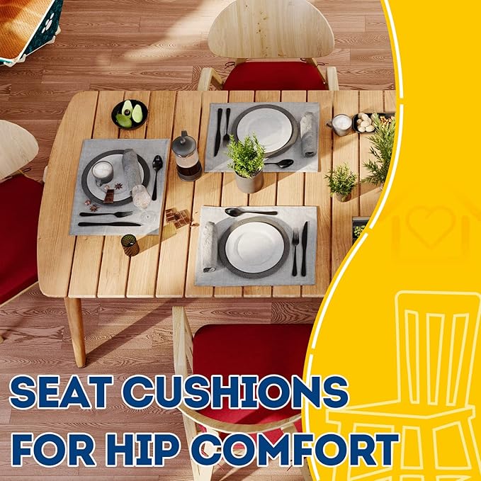 AAAAAcessories D-Shaped Chair Cushions, 2" Thick Dining Chair Pads with Ties and Removable, Machine-Washable Cover, 17" x 16", Set of 8, Wine Red