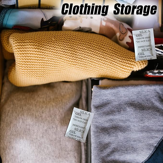 50PCS 5 Gram Silica Gel Packets, Premium Moisture Absorbers, Desiccant Packs for Storage Clothes, Shoes, Electronics, 3D Filament, Safes, Rechargeable Humidity Packs, Dehumidifier Bags, Silica Packets