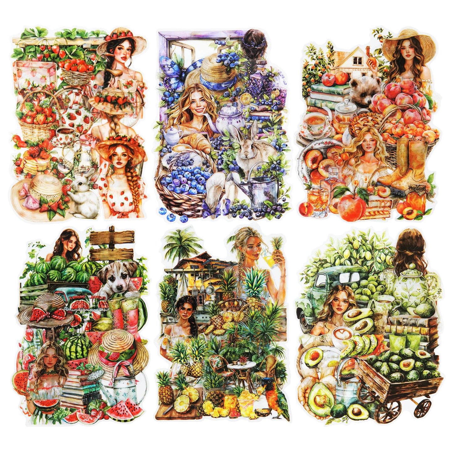 MiyouLuna 120Pcs Summer Themed Scrapbook Stickers, PET Ephemera for Journaling, Craft Supplies and Junk Journal