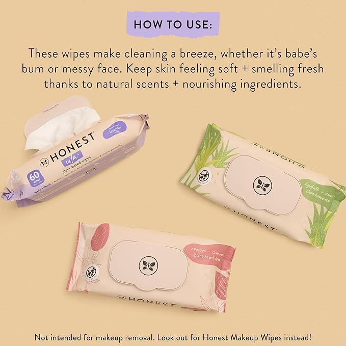 The Honest Company Hydrate and Cleanse Naturally Scented Wipes Cleansing Multi-Tasking 99% Water Plant Based Hypoallergenic Aloe Cucumber 60 Count