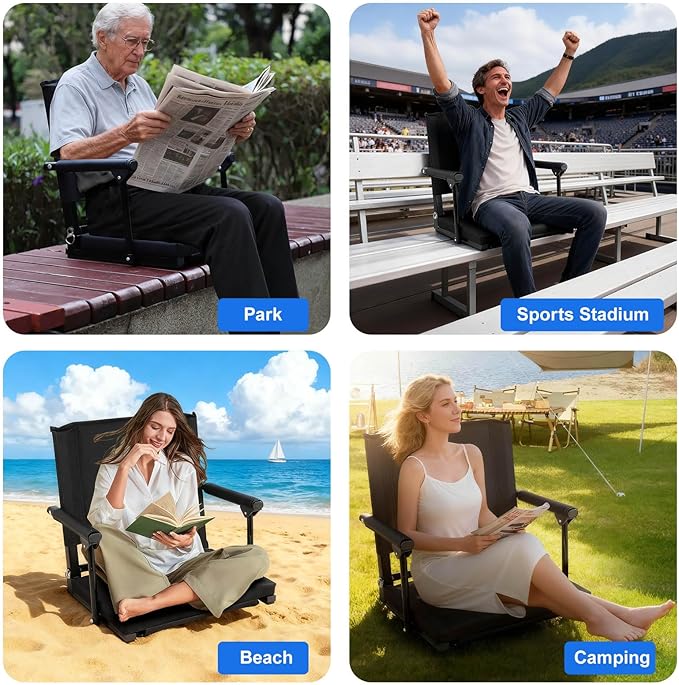 FAHKNS 2 PCS Stadium Seats for Bleachers - Stadium Seats with Back Support，Multifunctional Outdoor Stadium Chair with Shoulder Straps/Storage Pockets/Concealed Hooks for Sports Events