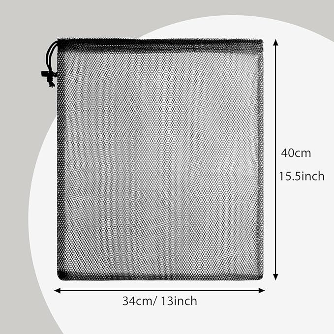 PLULON 15 Pcs Mesh Bag Drawstring Mesh Laundry Bags, 13 x 15.5 Inch Nylon Drawstring Bag for Pool Beach Ball Toys Storage Bag for Collecting Travel Sports Gym (Black)
