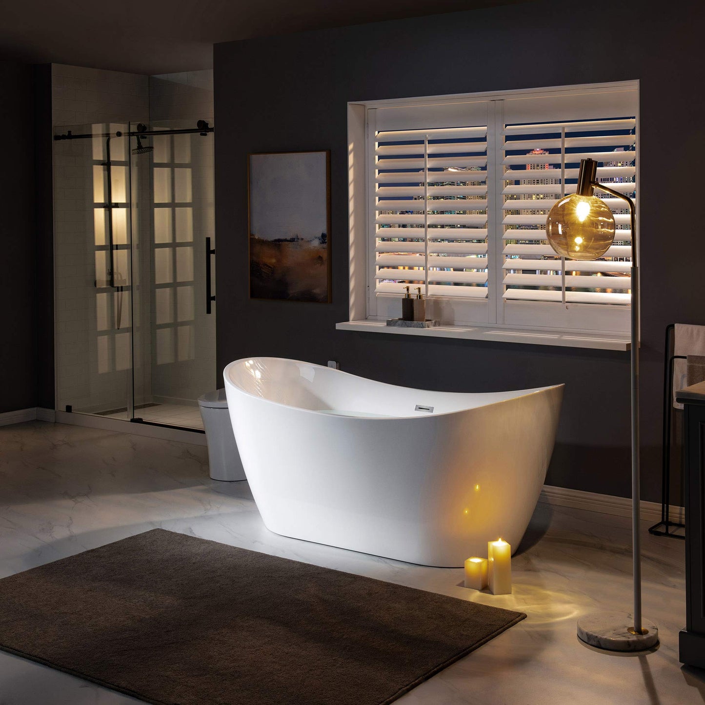 WOODBRIDGE 67" Acrylic Freestanding Bathtub Contemporary Soaking Tub, White Acrylic (Brushed Nickel Drain/Overflow),B-0010 B/N-Drain &O
