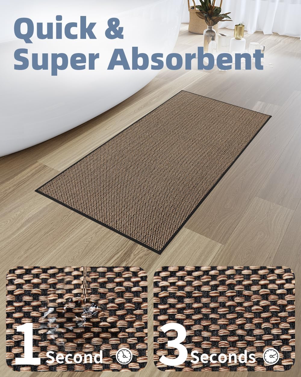 PADOOR Non-Slip Bath-Mats, Rubber-Backing Braided Absorbent Mats, Machine Washable Thin Bath Rugs Fit Under Door, Quick Dry for Bathroom Floor, 24x47 Black