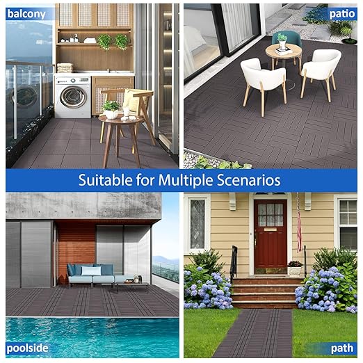 36 PCS 12x12 Inch Interlocking Deck Tiles - Waterproof All-Weather Outdoor Patio Flooring for Pool, Balcony, Backyard, Porch & Garden, Coffee