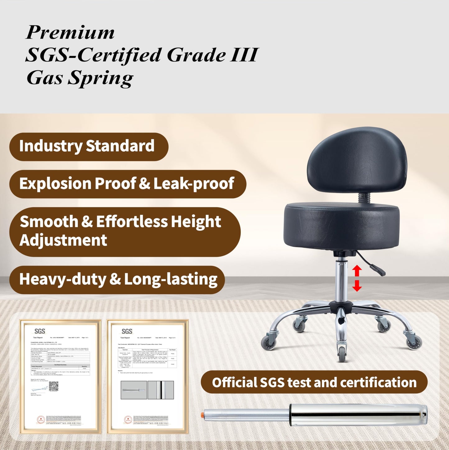 Ergonomic Drafting Stool with Backrest, 400LB Heavy Duty Hydraulic Stool, 19-25 Inch Adjustable Height Rolling Stool Chair with Lumbar Support for Standing Desk, Salon, Tattoo, Kitchen, Home Office