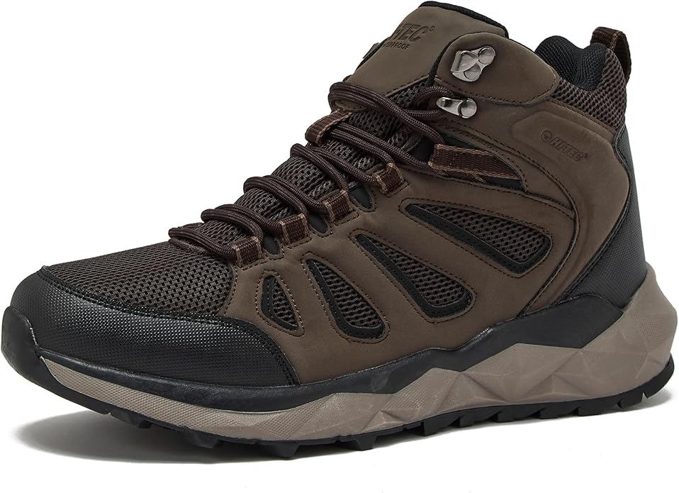 HI-TEC Valley Geo Mid Waterproof Hiking Boots for Men, Lightweight Breathable Outdoor Trekking and Trail Sneakers, Sizes 7...