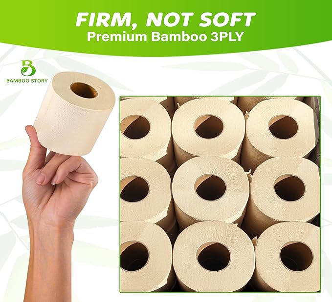 Eco Toilet Paper, 12 Rolls, 3-Ply, 300 Sheets, 100% Unbleached Bamboo, Chemical-Free, PFAS-Free, Vegan, Plastic-Free, Plant-Based Tissue, FSC Certified, Gentle, Strong & Sustainable (12)