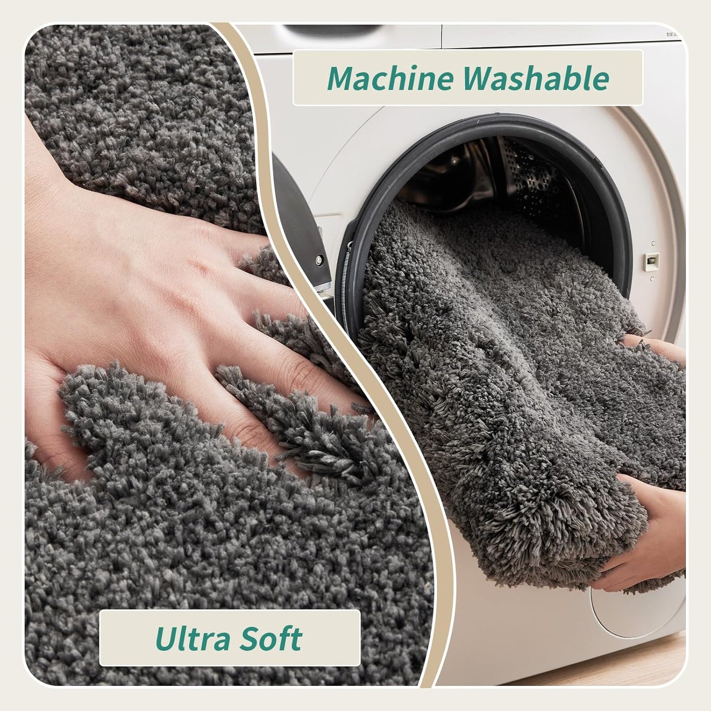 Bathroom Rugs 24x48 Non Slip Dark Grey Fluffy Bath Mat for Bathroom Floor Washable Plush Luxury Bath Rug for Tub Soft Shaggy Absorbent Shower Sink Mat