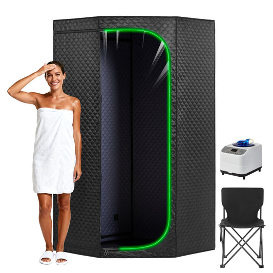 RRGFB Steam Sauna Tent for Home with Transparent Door, Portable Indoor Sauna with Powerful Steam Heating, Foldable Personal Spa for Relaxation (Single Pentagonal, Black)