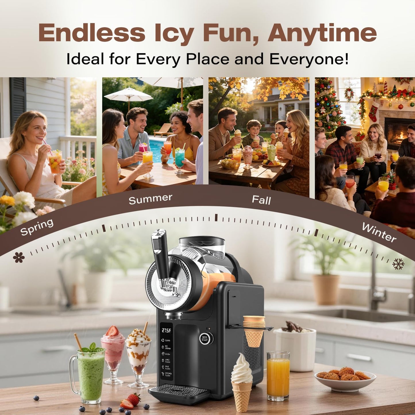 SYINTAO Slushie Machine No Ice Needed, 2-in-1 Frozen Drink & Soft Serve Ice Cream Maker, Self-Chilling Slushy Maker with 5 Presets, LED Display & Auto Clean for Home & Party (Black)
