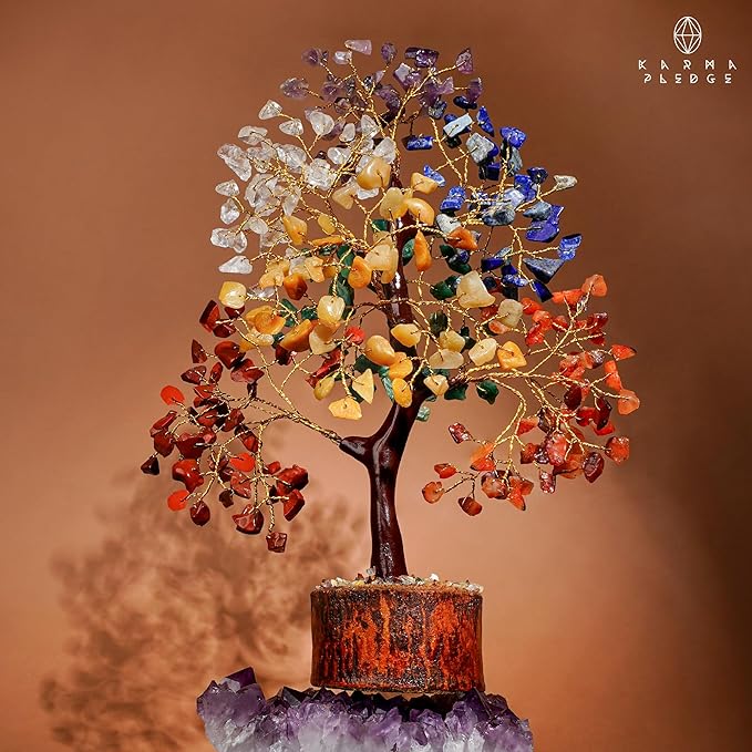 Manifestation Seven Chakra Tree of Life with Card, Unique Birthday Gifts for Women and Mom, Handmade Healing Crystal Tree for Good Luck, Positivity, Money, Reiki Healing, Home and Office Decor