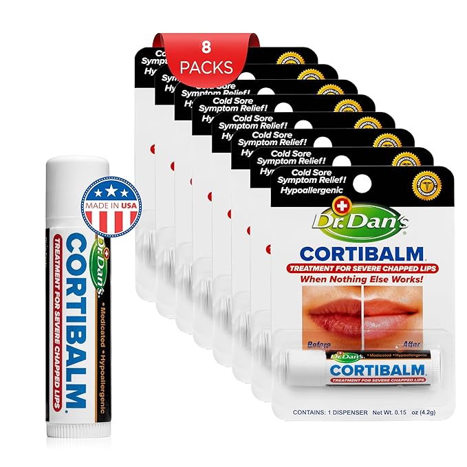 Dr. Dan's Cortibalm -8 pack-for Dry Cracked Lips - Healing Lip Balm for Severely Chapped Lips - Designed for Men, Women and Children