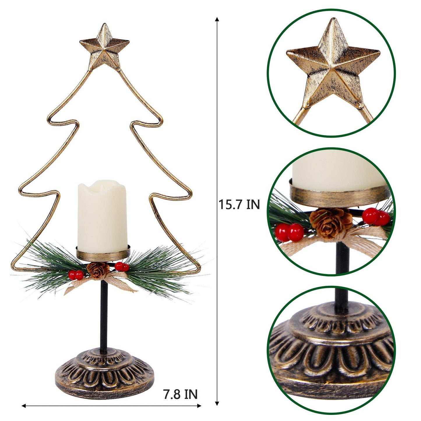 Lulu Home Lighted Christmas Table Decorations, 2 Pack 15.7 Inch Christmas Tree with Battery Operated Candle Lights, Light Up Christmas Tabletop Decorations, Xmas Holiday Winter Tabletop Desk Ornament