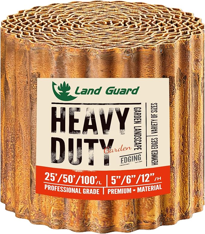 Land Guard Corrugated Garden Edging Border, 6"×25' Landscape Paver Edging, Tall Landscape Edging, Fence for Garden, Flower Bed, Lawn and Landscape Edging (Rusty)