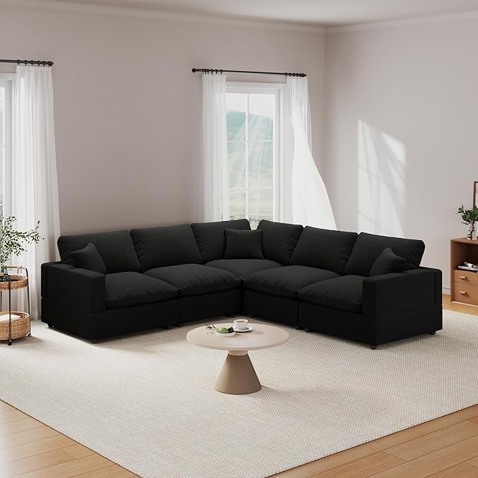 Cloud Couch Modular Sectional Sofa, 95.4" 5-Seater Corner Sectional Couches for Living Room, Convertible Cloud Sofa, Down Filled Wide&Deep Seat, Removable Washable Cushion Cover&Backrest Pillow Cover