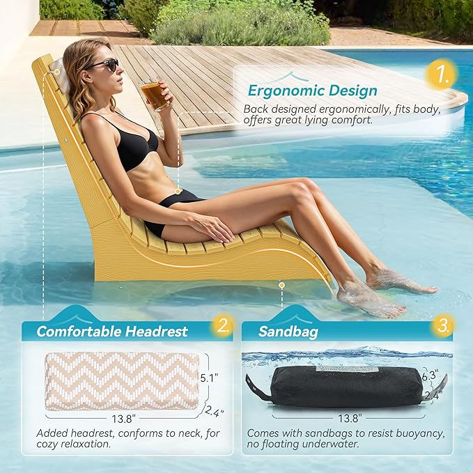 Homenjoy HDPS Pool Lounge Chairs, Use in Pools Lounge Chairs up to 10-Inches of Water, Chaise Chairs with Headrest, Lounge Chair Outdoor, Fade-Resistant Pool Lounger for Deck